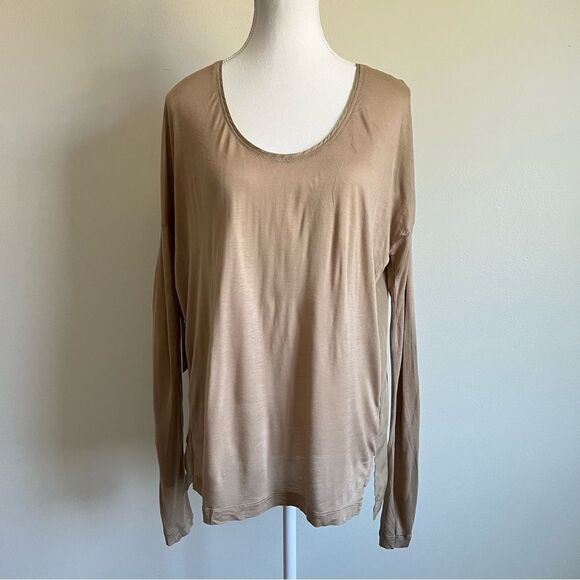Brochu Walker Nadia Long Sleeve Silk Tee NEW Size Large in Tan - Picture 10 of 10